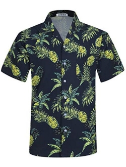 ELETOP Men's Hawaiian Shirt Short Sleeve Aloha Shirts Beach Party Floral Print Casual Shirts L2