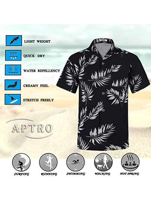 APTRO Men's 4 Way Stretch Hawaiian Tropical Beach Shirts