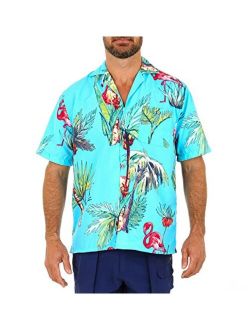 UZZI Men's Hawaiian Casual Button Down Short Sleeve Beach Surf Aloha Party Shirt