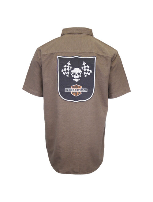 Harley Davidson Harley-Davidson Men's Brown Skull Flags S/S Woven Shirt S20