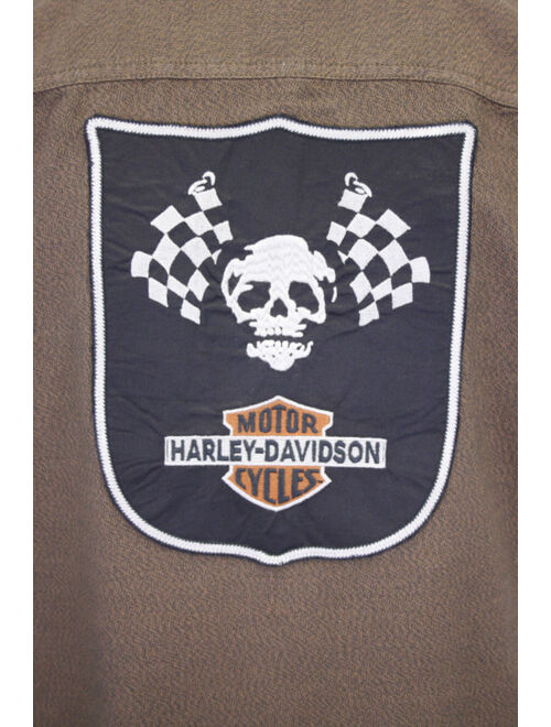 Harley Davidson Harley-Davidson Men's Brown Skull Flags S/S Woven Shirt S20