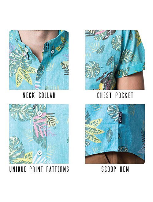 Brooklyn Athletics Men's Hawaiian Aloha Vintage Casual Button Down Shirt