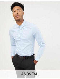 Tall smart stretch slim fit work shirt in blue