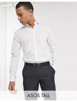 Tall smart stretch slim fit work shirt in white