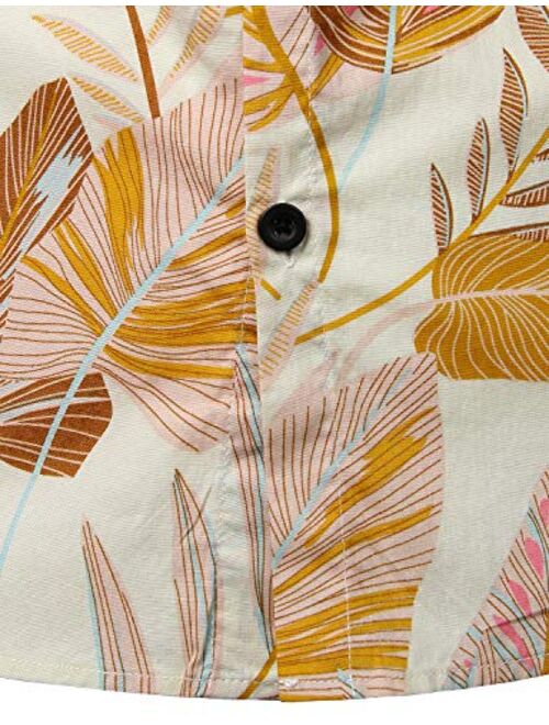 JOGAL Flower Cotton Button Down Short Sleeve Hawaiian Shirt