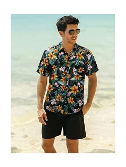 Mens Hawaiian Printed Floral Aloha Shirts Tropical Front Pocket Short Sleeve Button Down Casual Holiday Summer Shirt