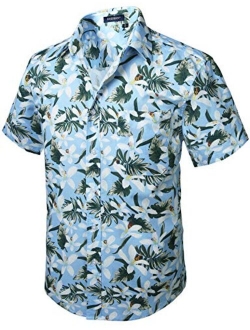 Mens Hawaiian Printed Floral Aloha Shirts Tropical Front Pocket Short Sleeve Button Down Casual Holiday Summer Shirt