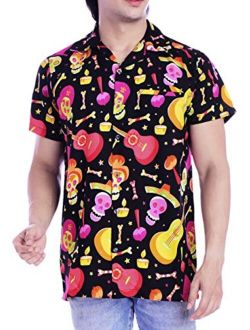 Virgin Crafts Hawaiian Shirt for Men Beach Holiday Party Casual Skull Printed Halloween Shirt