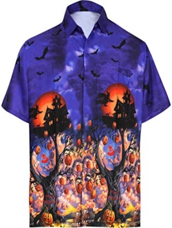HAPPY BAY Men's 3D HD Vacation Beach Camp Short Sleeve Hawaiian Halloween Shirt