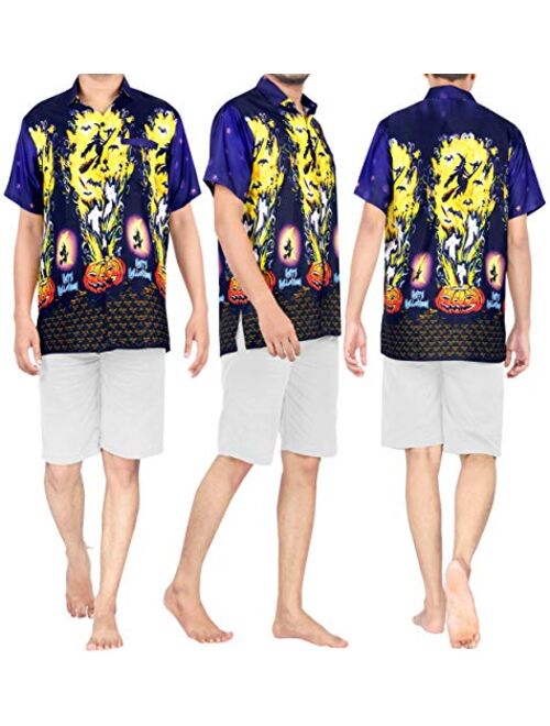 HAPPY BAY Men's 3D HD Vacation Beach Camp Short Sleeve Hawaiian Halloween Shirt