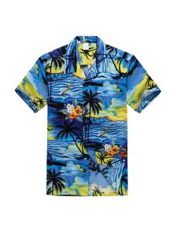 Palm Wave Mens and Big Mens Tropical Sunset Print Hawaiian Shirt, up to size 6XL