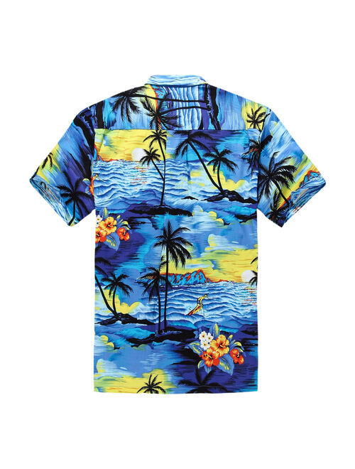 Palm Wave Mens and Big Mens Tropical Sunset Print Hawaiian Shirt, up to size 6XL
