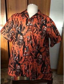 “Zombies!” Orange, SOMETHING FISHY SHIRT, Hawaiian Halloween Shirt