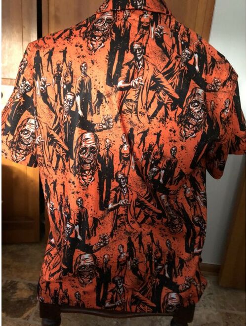 “Zombies!” Orange, SOMETHING FISHY SHIRT, Hawaiian Halloween Shirt