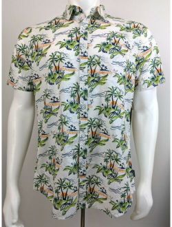 Huntington Beach Club 84 Hawaiian Shirt White with Palm Trees Size L Large NWT