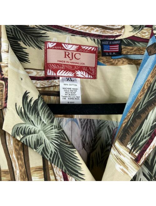 RJC Hawaiian Shirt Surfboard Woody Car Shirt XL Island Aloha Camp Hawaii Palm