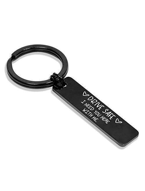 Elechobby Drive Safe Keychain I Need You Here With Me Gifts for Husband Dad Boyfriend Gifts Valentines Day Father's day BirthdayGift (Black-drive), Medium