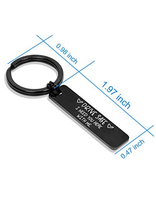 Elechobby Drive Safe Keychain I Need You Here With Me Gifts for Husband Dad Boyfriend Gifts Valentines Day Father's day BirthdayGift (Black-drive), Medium
