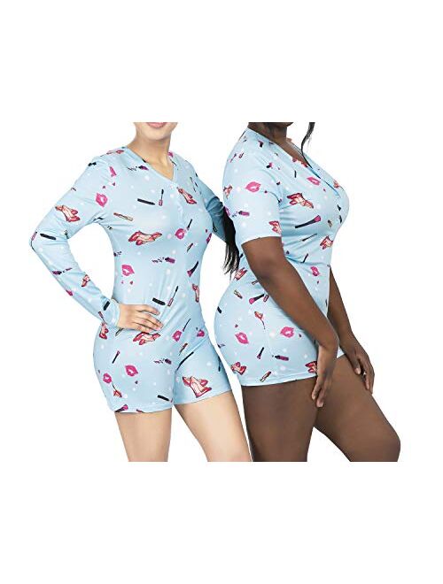JIMIYA Women's Sexy Bodycon Onesies Long Sleeve Short XS-XXL Pajamas One Piece Bodysuit Romper Overall