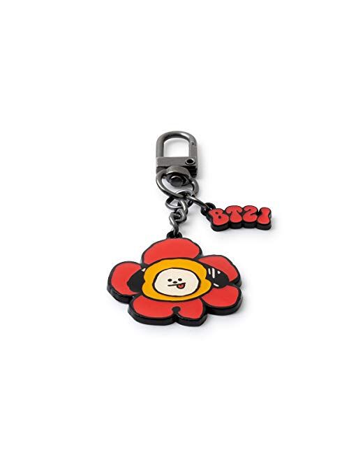 BT21 Flower Collection Character Metal Snap Keychain Key Ring Bag Charm with Clip