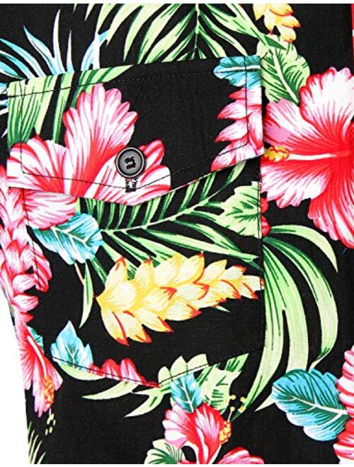 JOGAL Sleeveless Flower Casual Button Down Hawaiian Shirt