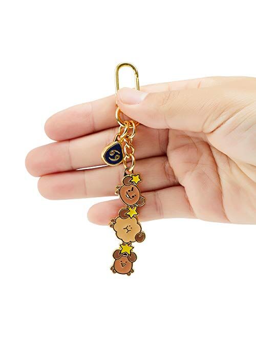 BT21 Universtar SHOOKY Character Cute Mini Figure Keychain Key Ring Bag Charm with Clip, Brown