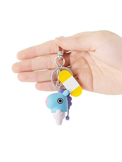 BT21 MANG Character Mini Cute Figure Keychain Key Ring Bag Charm with Clip, Blue/White