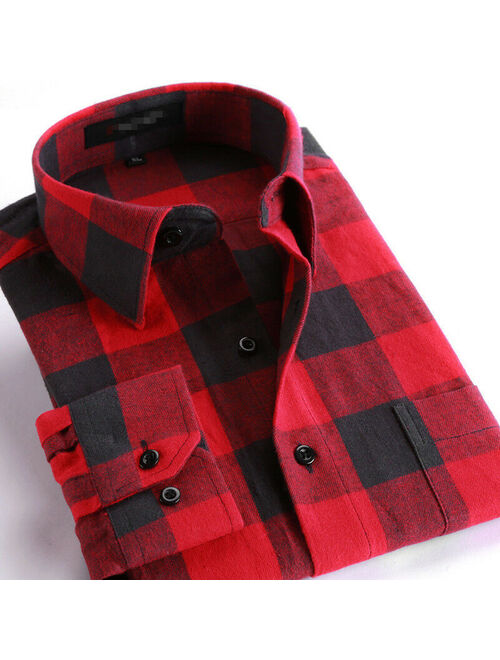 Cotton Long Sleeve Plaid Button Up Flannel Casual Slim Work Shirt