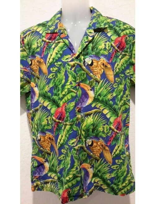 NWT Caribbean Lattitudes Mens sz M All Over Print Hawaiian Shirt Green Blue