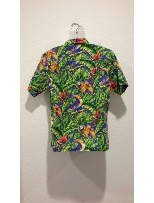 NWT Caribbean Lattitudes Mens sz M All Over Print Hawaiian Shirt Green Blue