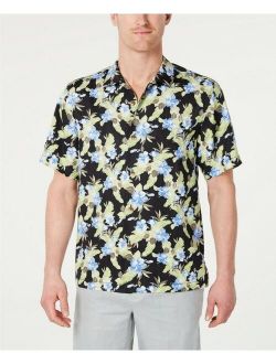 $295 Tommy Bahama Men'S Black Short-Sleeve Silk Floral Hawaiian Camp Top Shirt L