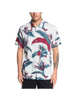 Mens White Printed Hawaiian Top Button-Down Shirt L BHFO 3197