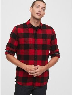 Cotton Long Sleeve Button Up Front Pocket Flannel Shirt