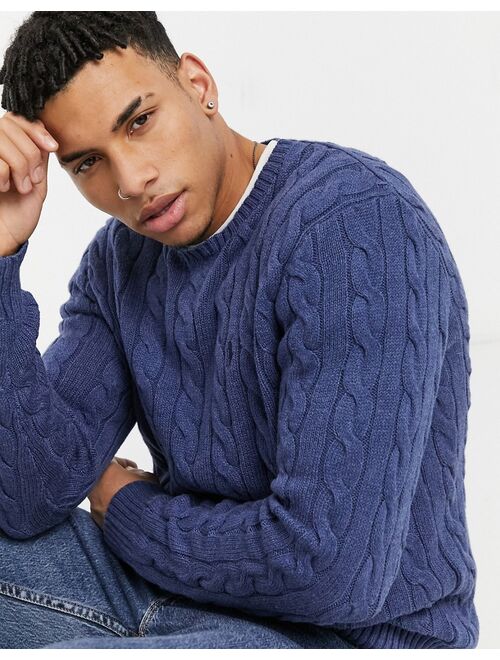 Polo Ralph Lauren player logo cotton cable knit sweater in blue heather