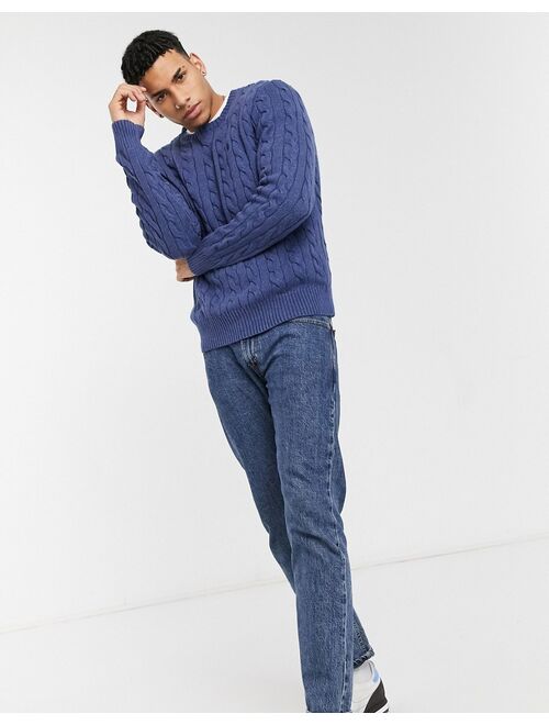 Polo Ralph Lauren player logo cotton cable knit sweater in blue heather