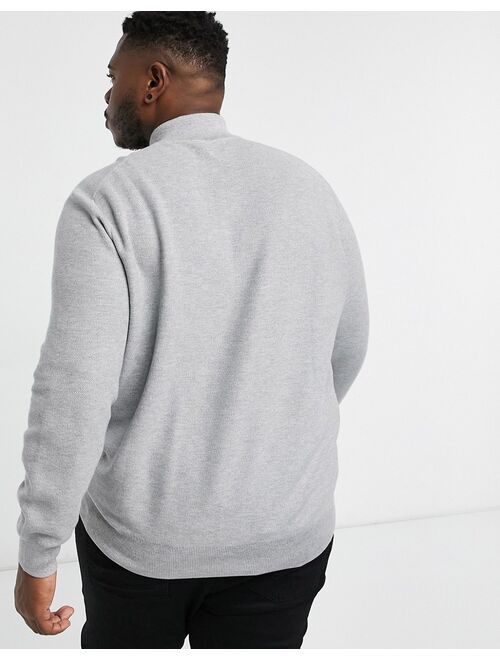 Polo Ralph Lauren Big and Tall polo player logo pima cotton knit half zip sweater in gray heather