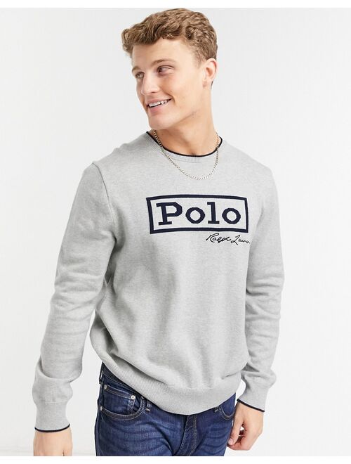 Polo Ralph Lauren large front logo heavy cotton knit sweater in gray heather