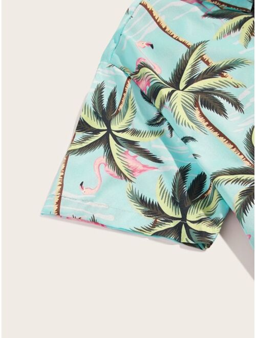 Shein Men Flamingo & Tree Print Hawaiian Shirt