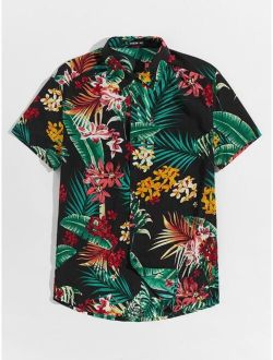 Men Collared Tropical Print Shirt