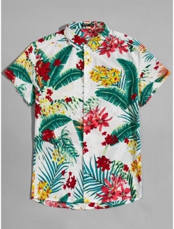 Men Collared Tropical Print Shirt
