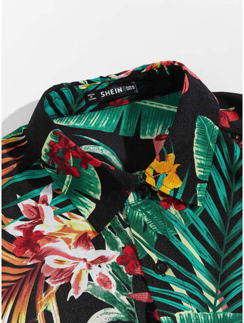 Shein Men Collared Tropical Print Shirt