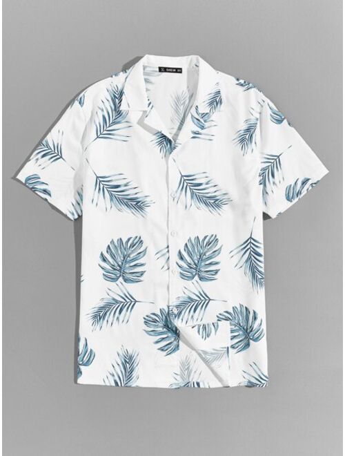 SHEIN Revere Collar Tropical Print Hawaiian Shirt