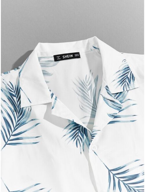 SHEIN Revere Collar Tropical Print Hawaiian Shirt