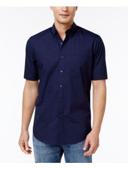 Navy Blue Blend Polka Dot Short Sleeve Shirts