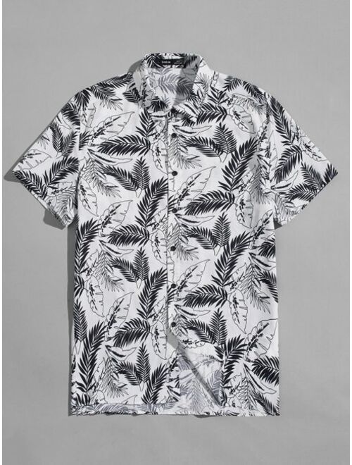 SHEIN Button Front Tropical Print Hawaiian Shirt