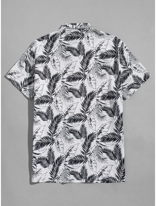 SHEIN Button Front Tropical Print Hawaiian Shirt