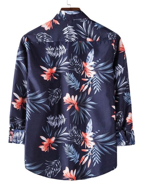 Tropical Print Button Up Hawaiian Shirt