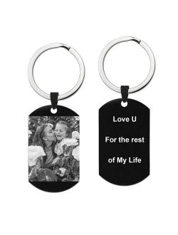 Queenberry Personalized Photo/Text Engraved Tag Key Chain Keepsafe for Men Women