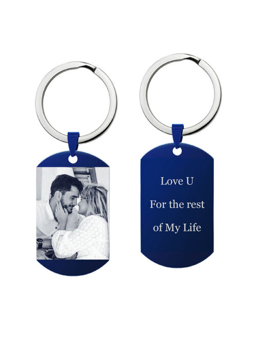 Queenberry Personalized Photo/Text Engraved Tag Key Chain Keepsafe for Men Women