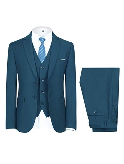 Men's 3-Piece 2 Buttons Slim Fit Solid Color Jacket Smart Wedding Formal Suit